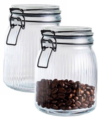 Alpina Voorraad/weck pot - 2x - transparant - geribbeld glas - 17 x 13 cm - 1,4 L