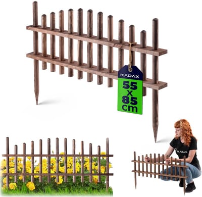 KADAX Tuinhek, hekelement van natuurlijk grenenhout, geïmpregneerde houten bedomranding, weerbestendig schutting, perkomranding voor tuin (35 x 85 cm)