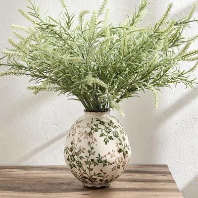Antieke vaas van 5,8 inch in groen en beige met chinoiserie bloemenontwerp, rustieke keramische vaas voor woningdecoratie, woonkamer, boekenkast en kantoor, groot millennial decor en stijlvolle interieuraccessoires