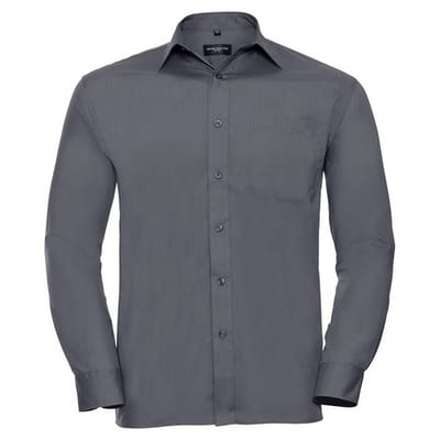 Russell Collection Heren Poplin Easy-Care overhemd met lange mouwen (Konvooi Grijs)