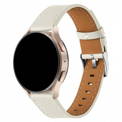 Leren bandje - geschikt voor Garmin Venu (2 Plus) / Venu SQ (2) / Vivomove (Style - Sport) / Vivoactive 3 / 5 / 6 / Forerunner 55 / 165 / 245 / 645 / 570 - 42mm - gesp - beige