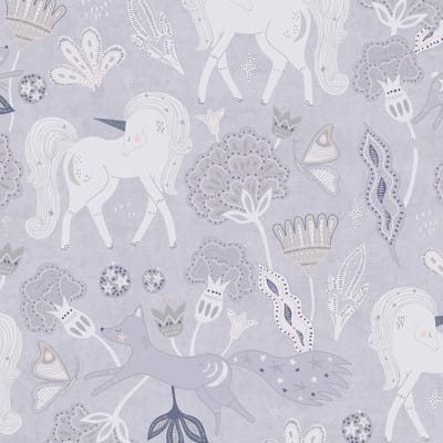 Kinderbehang Profhome 771381-GU vliesbehang glad met dieren patroon mat grijs wit lichtroze donkergrijs 5,33 m2