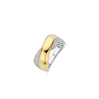TI SENTO Dames Ring - 925 zilver - Zirkonia met geel verguld - Maat 17.75 mm / maat 56 - 12404ZY