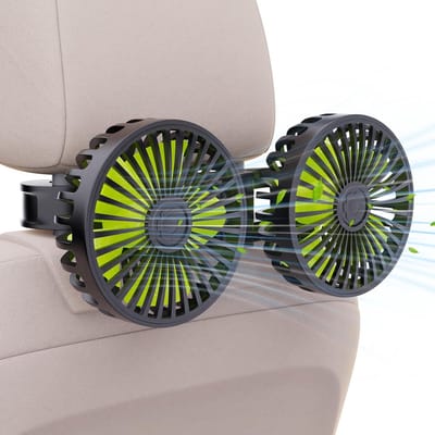 Auto ventilator-Autoventilator-auto koeler-auto airco usb-USB-koelventilator voor de achterbank-Dubbele kop autoventilator 3 snelheden 360° draaibaar-Hoofdsteunventilator 5V - Geschikt voor sedan, SUV, camper, vrachtwagen - Zwart/Groen
