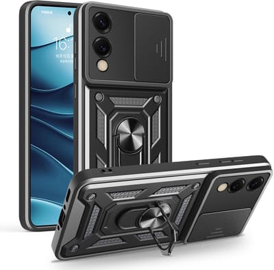 MobyDefend Hoesje - Geschikt voor Samsung Galaxy S25 Edge - Pantsercase Met Draaibare Ring - Zwart