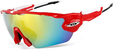 Pro Care Excellent Quality® Peak Sportbril 1.1mm Polarized - Polariserende Zonnebril Heren Dames - 4 Extra Polarized Lenzen. Anti-Reflect coating - Rood Wit Frame