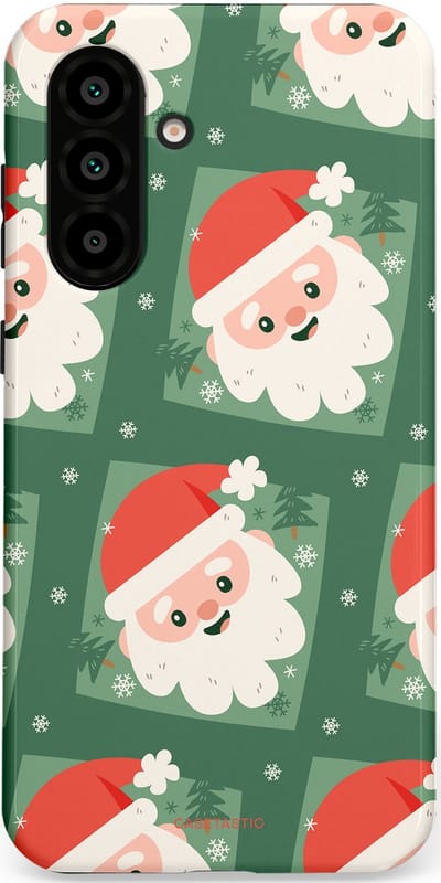 Casetastic hoesje geschikt voor Samsung Galaxy A36 / Samsung Galaxy A56 - Dubbellaagse bescherming - Kerstmannen in het bos - Fashion Case - Donkergroen Wit Terracotta Crème