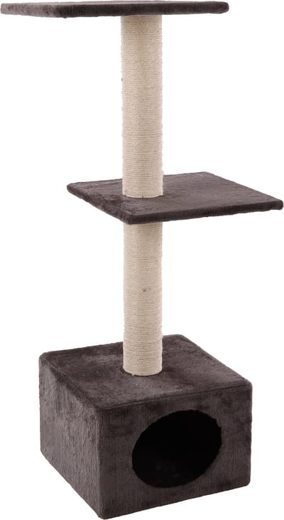 Krabpaal – Flamingo Charbonel Grijs & Crème – 47 × 35 × 103 cm – sisal krabpaal – met ligplateaus & huisje – voor katten
