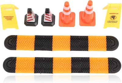 Set van 4 verkeerskegels, 2 snelheidsdrempels en 2 waarschuwingsborden voor schaalmodellen 1/18 en 1/24, ideaal voor modelbouw en diorama's