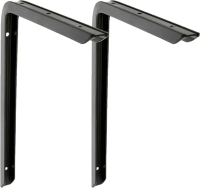 AMIG Plankdrager/planksteun - 2x - aluminium - gelakt zwart - H350 x B200 mm - max gewicht 45 kg - boekenplank steunen