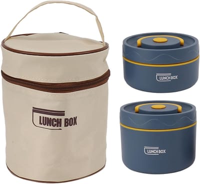 VHV-2-Laags RVS Lunchbox Vacuüm Geïsoleerd - Lekvrije Voedselcontainer met Lunchtas - 1040ml Roestvrijstalen Lunchtrommel voor Kantoor en Picknick - Duurzame Bento Box voor Warme Maaltijden - blauw