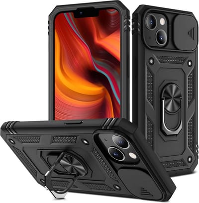 Coverup Hoesje - Geschikt voor iPhone 13 Hoesje - Coverup Ring Kickstand Back Cover met Camera Shield - Zwart
