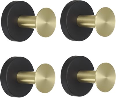 Dailygoods- Handdoekhaken 4-pack - Wandhaken Zwart/Goud - Wandmontage - Roestvrij Staal - Zware Kleding - Hoge Kwaliteit - Wandhaak