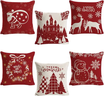 MTTProducts - Kerst Kussenslopen - Decoratieve Kussens - 6 Stuks - 45 x 45 cm - Geometrisch Patroon - Voor Woonkamer - Wit Rood