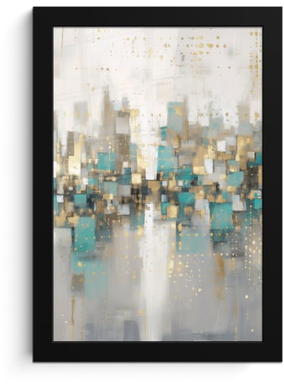Poster in lijst - Fotolijst 20x30 cm - Posters - Abstract - Blokken - Goud - Skyline - Posterlijst zwart - Decoratie - Wanddecoratie woonkamer - Muurdecoratie slaapkamer