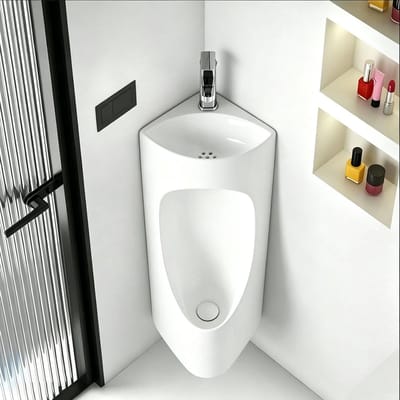 Heren Urinoir Hoekmodel - Wandurinoir met Wasbak - Ruimtebesparend Toilet - Keramiek Met Wasbak - 10 cm Randhoogte - Wit