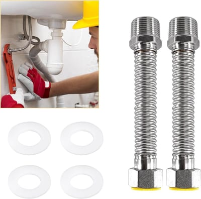 Gegolfde 3/4 inch roestvrijstalen buis, flexibele slang voor wateraansluiting en verwarming, ideaal voor installatie en verbinding (2 stuks)
