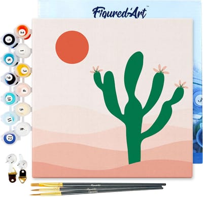 Figured'Art Mini Schilderen op Nummer Volwassenen 20x20cm met lijst Cactus - Klein Formaat Creatieve Hobby Kit DIY Art Nummer Compleet