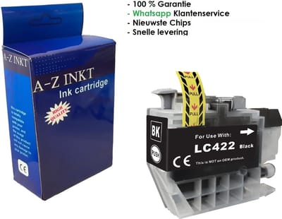 Atotzinkt premium huismerk inkt cartridge voor Brother 422 / LC-422 XL BK zwart 1 stuk - Geschikt voor Brother MFC-J5340DW, J5345DW, J5740DW, J6540DW en J6940DW