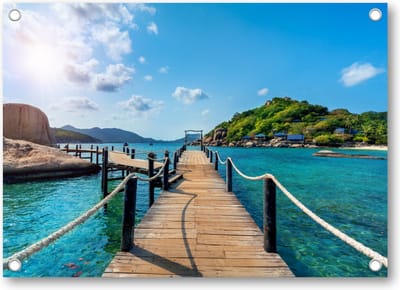 Houten Brug in Thailand - Tuinposter 70x50 - Wanddecoratie - Landschap - Natuur