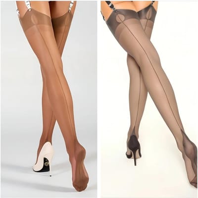 Bas Haut de Cuisse en Polyamide de Luxe 80% pour Femmes, 8 Deniers, Couleur Unie, Maille, Couture Arrière, Élégant & Sexy One Size beige