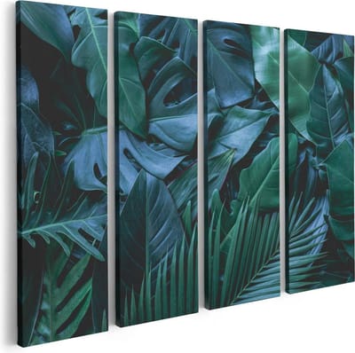 Artaza Canvas Schilderij Vierluik Tropische Groene Bladeren - 80x60 - Foto Op Canvas - Canvas Print
