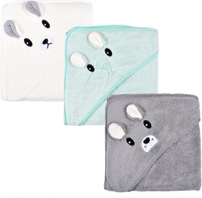 Hooded towel - set of 3 - 105 x 105 cm - 0-8 years - baby bath towel set - soft - super absorbent - cute unisex patterned hooded towel - children's bath towel - baby hooded cape - quick-drying bath blanket