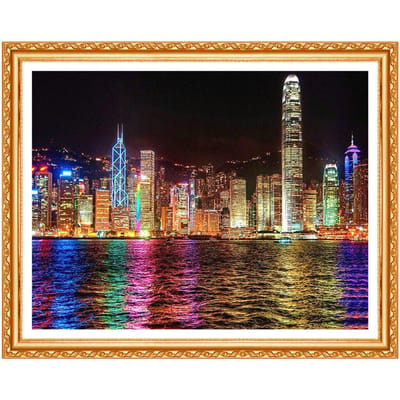 Diamant borduurwerk nacht stad diamant schilderij kruissteek volledige ronde strass Home decor 20X30CM beige