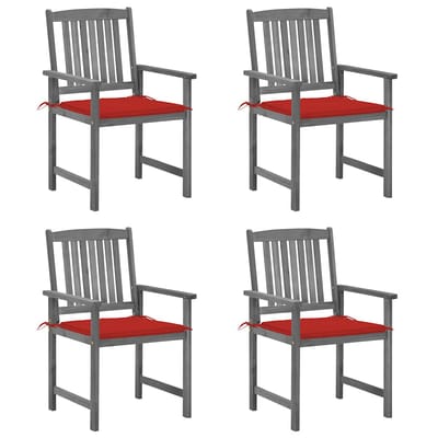 vidaXL - Tuinstoelen - 4 - st - met - kussens - massief - acaciahout - grijs