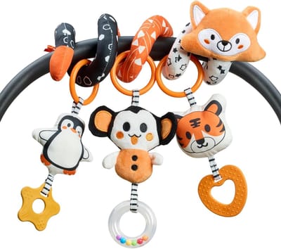 Contrast Zwart Witte Baby Kinderwagen Speelgoed voor Autostoel - Pluche Vos Activiteit Hangend voor Baby's van 0 tot 9 Maanden