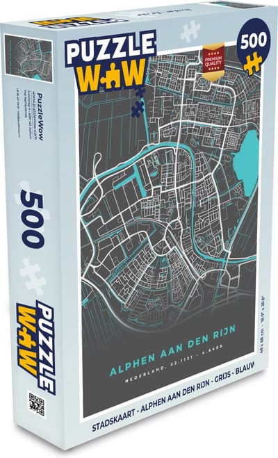Puzzel Stadskaart - Alphen aan den Rijn - Grijs - Blauw - Legpuzzel - Puzzel 500 stukjes - Plattegrond