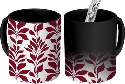 Magische Mok - Foto op Warmte Mokken - Koffiemok - Abstract - Bladeren - Burgundy - Magic Mok - Beker - 350 ML - Theemok