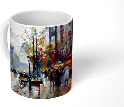 Mok - Koffiemok - Schilderij - Stad - Olieverf - Mokken - 350 ML - Beker - Koffiemokken - Theemok