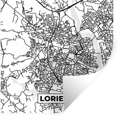Muurstickers - Sticker Folie - Frankrijk - Plattegrond - Stadskaart - Lorient - Kaart - Zwart wit - 100x100 cm - Plakfolie - Muurstickers Kinderkamer - Zelfklevend Behang XXL - Zelfklevend behangpapier - Stickerfolie