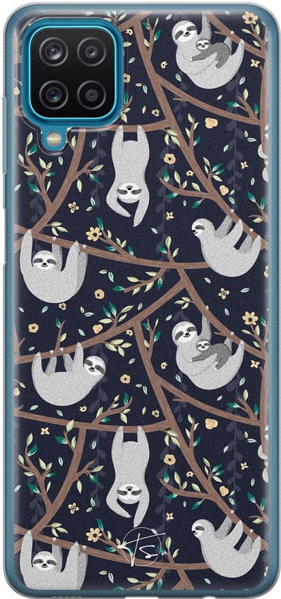 Hoesje geschikt voor Samsung Galaxy A12 - Luiaard - Soft Case - TPU - Print - Zwart - Mooie Telefoonhoesjes
