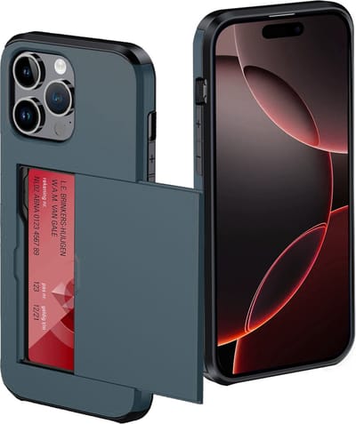 Hoes Geschikt voor iPhone 16 Pro Hoesje Pasjeshouder Hard Cover Shock Proof Hard Case Hoes Met Kaarthouder - Donkerblauw