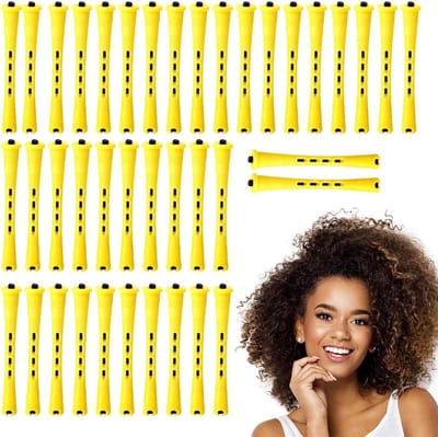 Permanentwikkels Haarrollers - 40 Stuks - Premium Hittevrije Krulspelden - met Elastische Band en Dop - Antislip Plastic Kappersbenodigdheden - voor Kort en Lang Haar - Duurzaam Sorteersysteem Styling Rulos - Lengte 8 cm Diameter 0.7 cm