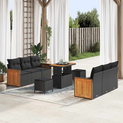 vidaXL - Tuinbank - Set - 9 - st - 8-Aantal - zitplaatsen - Zwart