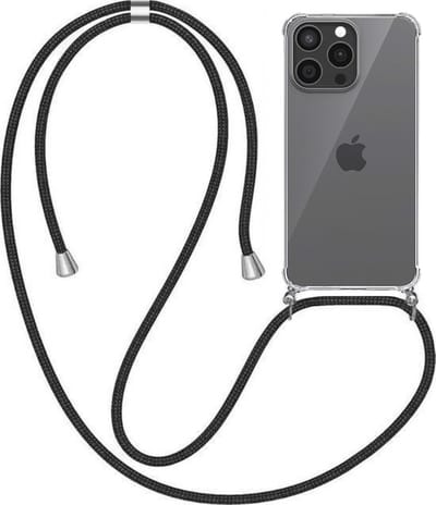 Telefoonhoesje Geschikt voor iPhone 15 Pro Max met Koord en Stootrand - TPU Backcover Shockproof met Lanyard - Smartphonica geschikt voor iPhone 15 Pro Max
