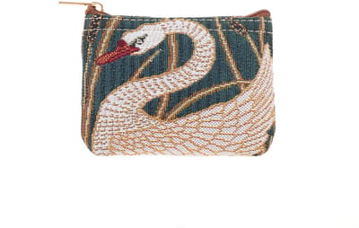 Ritsportemonnee - luxe gobelinstof - Swan - Zwaan - Zwanen - donker groene achtergrond - Walter Crane