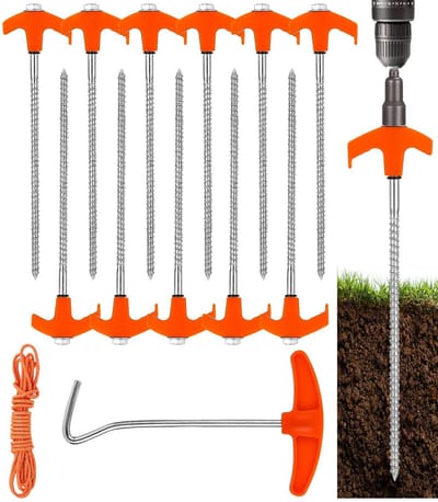 Unyqoos® Set van 11 draaibare stalen tentharingen met adapter voor harde ondergronden