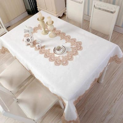 Eenvoudige Europese Luxe Kant Rechthoek Vierkant Rond Tafelkleed TV Tafel Vlag Runner Tafelkleed Hoes Set Woondecoratie Textiel 85x85cm square wit
