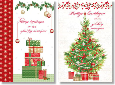 MGPcards - 2 doosjes à 10 Luxe dubbele wenskaarten - Kerst/Nieuwjaar - Foliebewerking - Witte envelop - 10.5 x 16 cm - 2 Motieven per doosje
