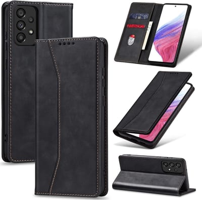 Podec Hoesje met Pasjeshouder geschikt voor Samsung Galaxy A53 Zwart Telefoonhoesje - Anti-Shock Bookcase Cover met 1x Screenprotector