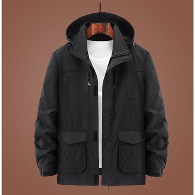 Herenjas Lente en Herfstjas Casual Middelbare Leeftijd Los Dunne Jas Top Meerdere Zakken Tooling Trenchcoat 5XL black