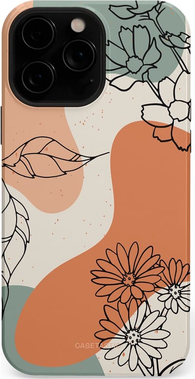 Casetastic hoesje geschikt voor Apple iPhone 13 Pro Max - MagSafe - Dubbellaagse bescherming - Lijnenspel Botanisch - Fashion Case - Crème Saliegroen Perzik