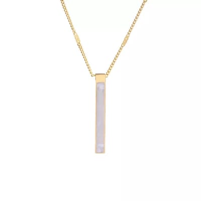 Elegante edelsteen ketting van staal en schelpje in een gouden frame hanger