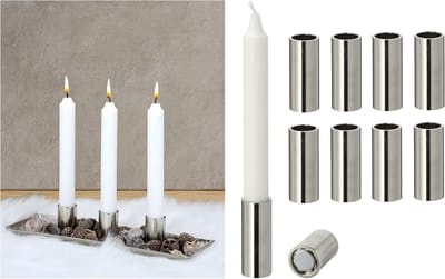 4x kaarsenhouders, plakkaarsen, magnetisch, 2,5x5cm, zilveren kaarsenhouder, kersttafeldecoratie, adventskrans, kaarsenhouder, kaarsenprikker, woonkamerdecoratie, magneet, tafelkaarsen