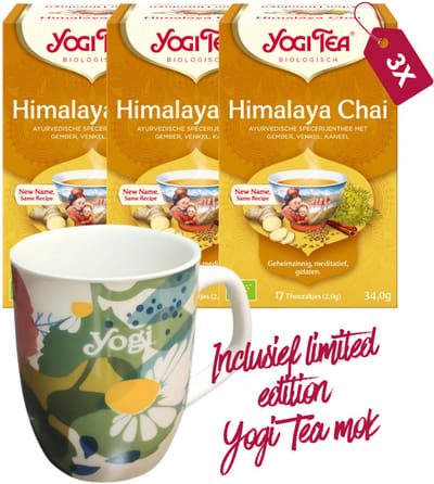 Yogi Tea Himalaya Chai bio - 3 pakjes - inclusief limited edition Yogi Tea mok
