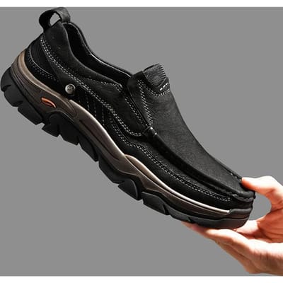 Chaussures pour hommes en cuir véritable Mocassins d'extérieur Chaussures de conduite pour hommes en cuir souple de luxe Sneakers imperméables faites à la main à plateforme Vip 39 noir